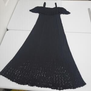 Vtg Ilka Suarez Dress Womens Medium Black Knit Crochet Maxi Evening Whimsigoth